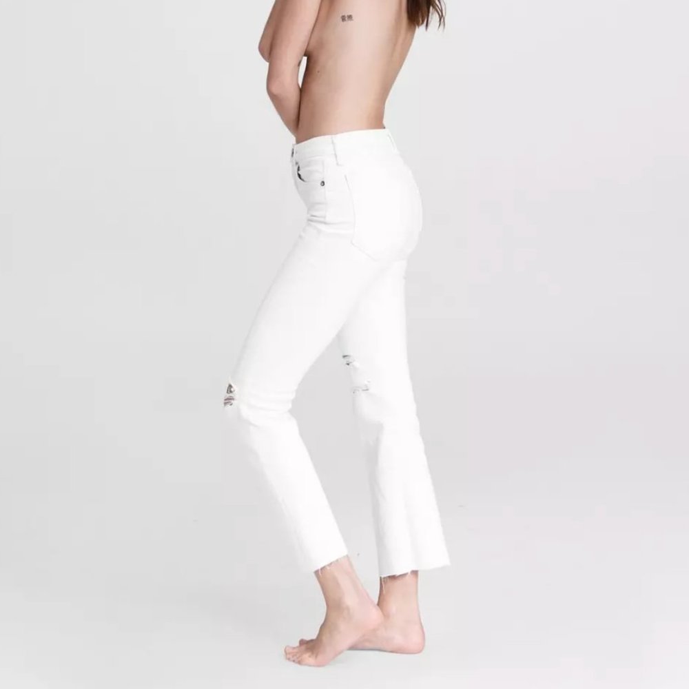 rag & bone Nina High Rise Ankle Flare Jeans White Raw Hem Distressed 30 - Picture 4 of 15